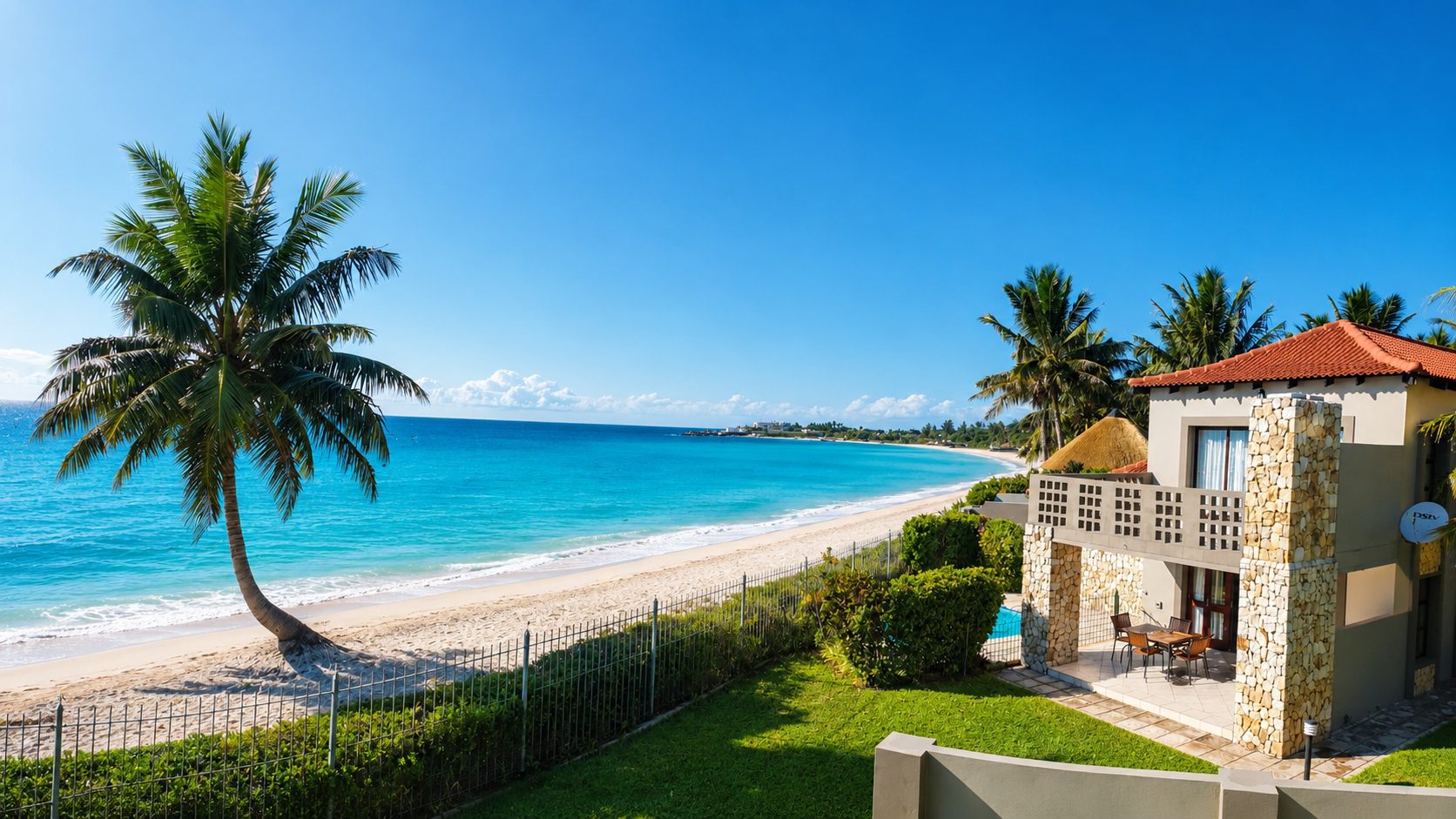 A Giney's View beachfront villa terrace overlooking Vilanculos beach